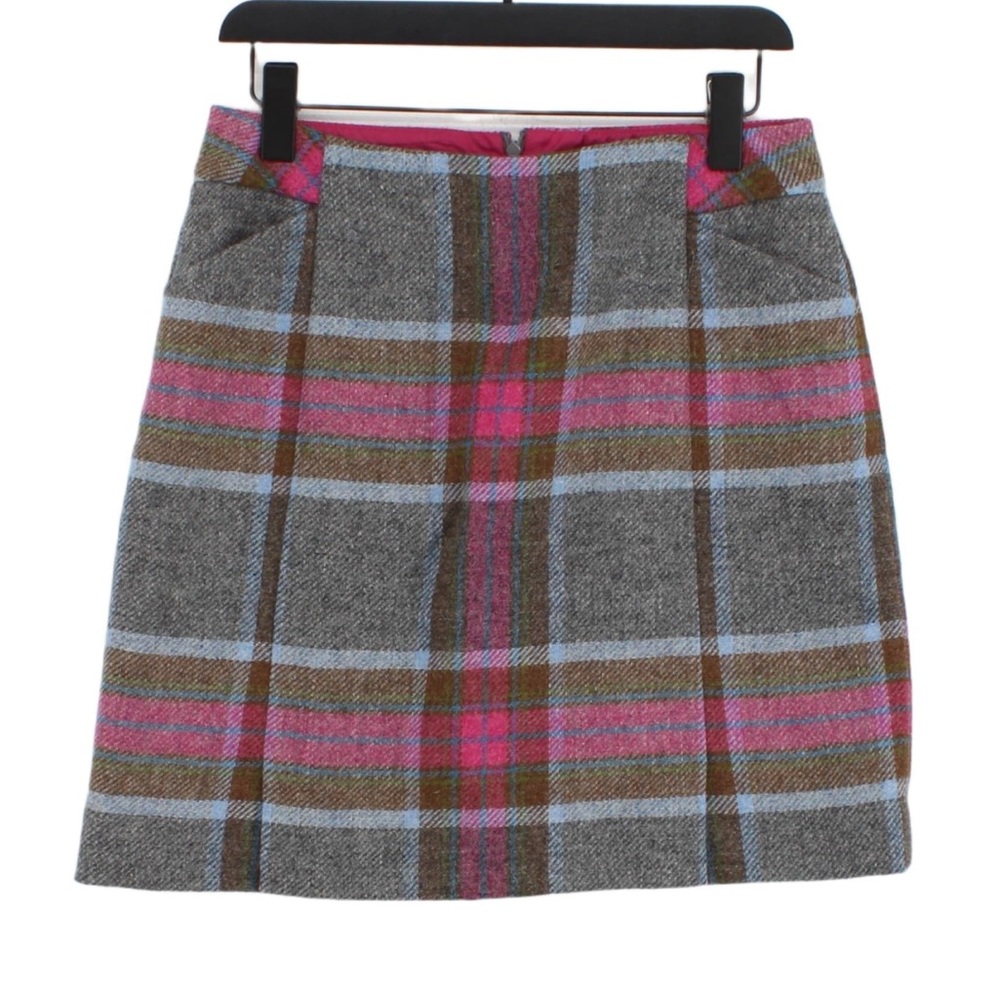 BODEN Y2K Plaid Classic Tweed Pink Gray Wool Preppy Mini Skirt 12 Vintage
